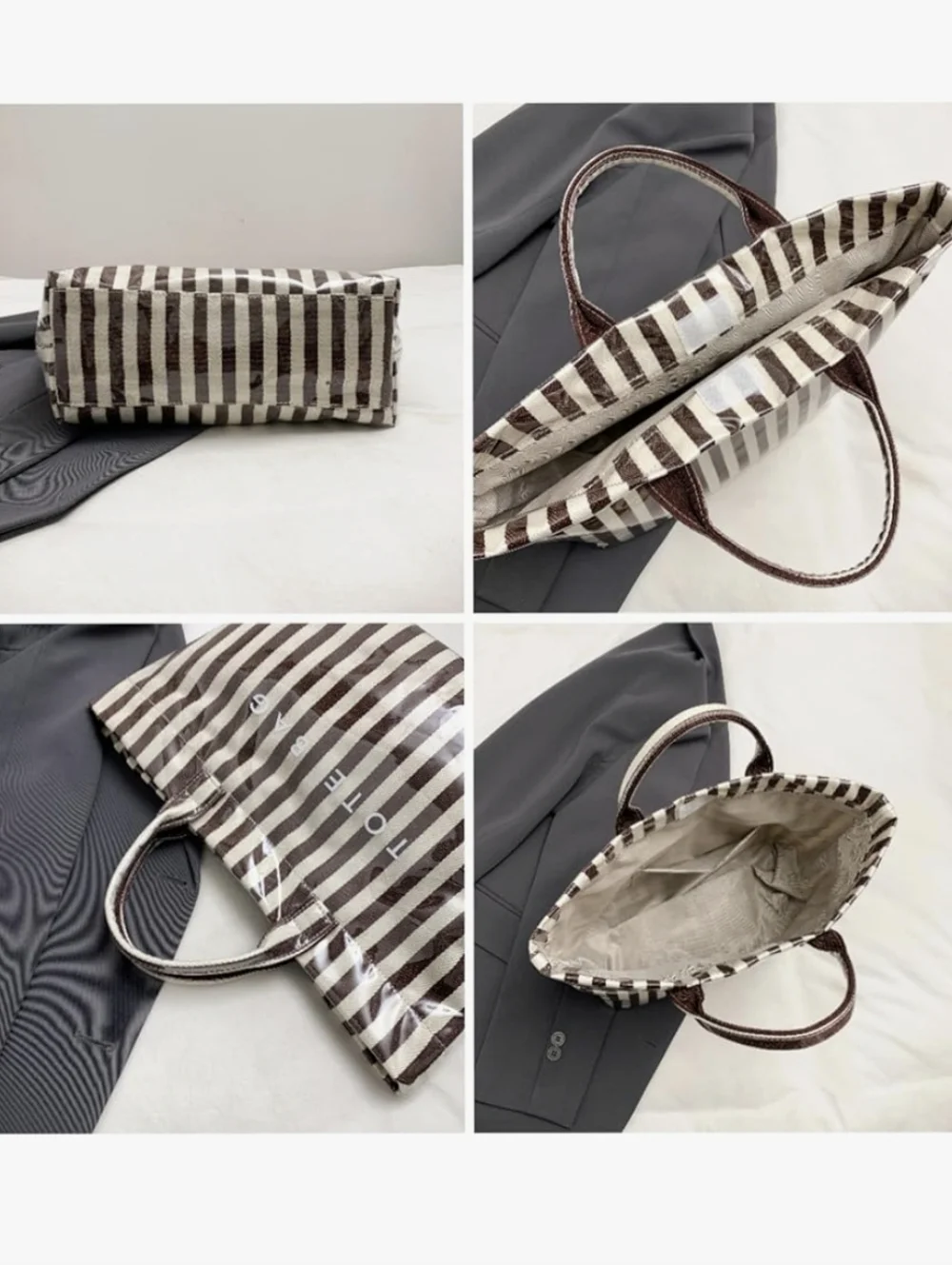 Striped Black & White Tote Bag - Picture 4 of 7